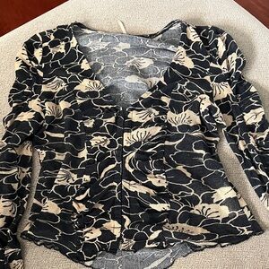 Free People Black and Cream Floral Blouse